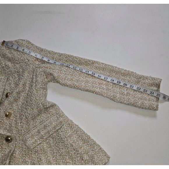Express Tweed Double Breasted Blazer Gold Button Size M Womens Boucle Cream Gold - Picture 8 of 10